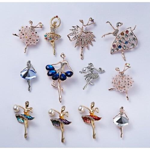Cute Dancing Girls Ballet Sport Brooches For Women Artistic Gymnastics Pearl Enamel Lovely Dress Coat Pins Jewelry Accessories