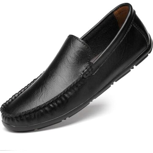 Men Big Leather Size Genuine Casual Shoes Brand 2020 Summer Men Loafers Moccasins Breathable Slip on Driving Shoes