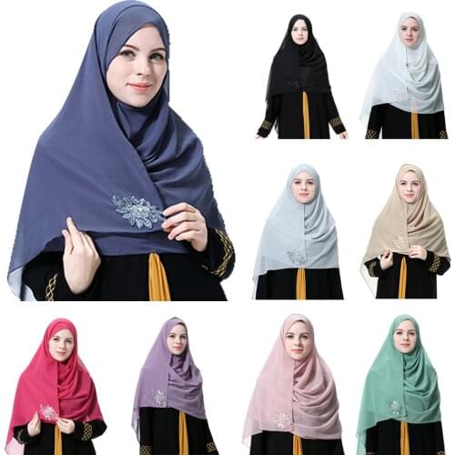 Muslim Women Chiffon Long Scarf Beads Head Wrap Shawl Hijab Islamic Headscarf Solid Color Plain Scarves Arab 9 Colors 180*75cm