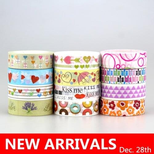 New 10x Kawaii Colorful 617 Patterns Japanese Washi Tape Decorative DIY Masking Tape for Scrapbooking, 15mm*10m ,Cute Stationery