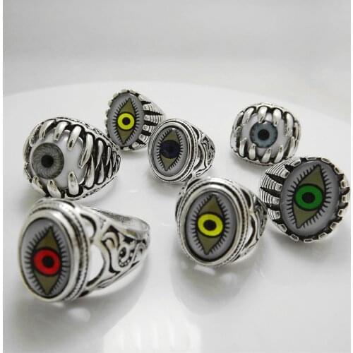 Wholesale 50 pcs Mixed style Inlaid color Eye alloy Couples ring fashion jewelry