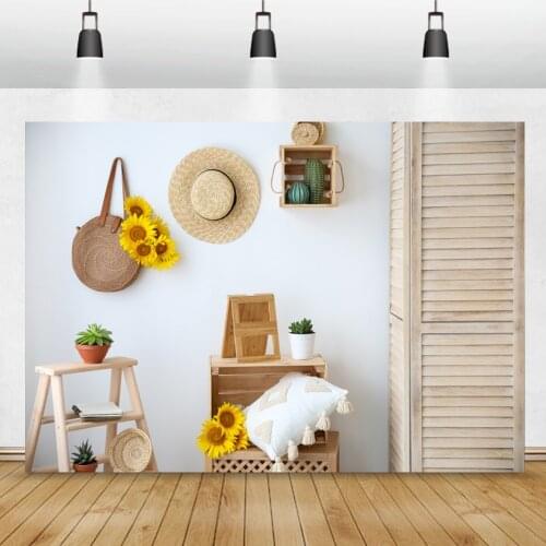 Autumn Interior Sunflowers Wooden Vase Stand Scene Kids Child Portrait Shoot Photozone Photography Background Photo Backdrop