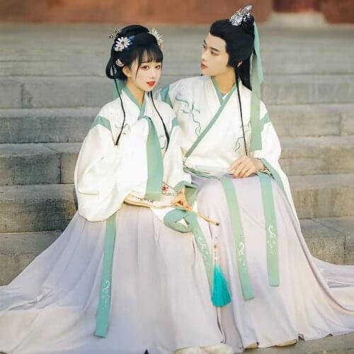 Couples Adults Green Hanfu Games Chinese Traditional Elegant Dress Couple Halloween Cosplay Costume for Men / Women Set
