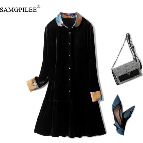 Samgpilee Woman Elegant Dress 2021 New Fashion Casual A-line Solid Full Sleeve Button Turn-down Collar Fall Clothes For Women