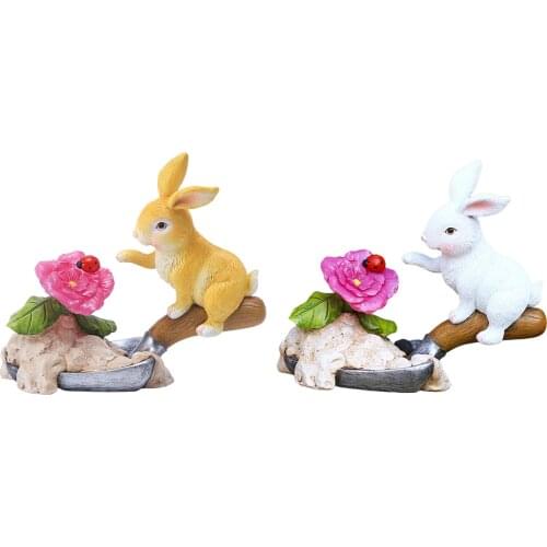 Resin Bunny Solar Garden Statue Lawn Yard Sculpture Home Tabletop Ornament