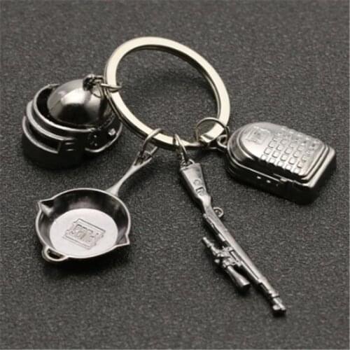 PUBG Keychain Cosplay Props Level 3 Helmet Backpack Armor 98k Saucepan Metal Keyring Special Force Helmets Key Ring Accessory