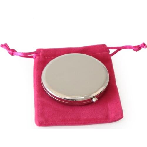 Silver Metal Makeup Mirror Round Compact Cosmetic Mirror Personalised Compact Mirror with Pink Velvet Bag #18413 5 pieces/lot