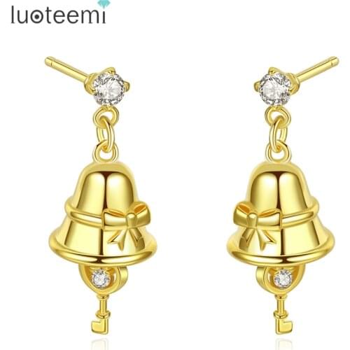 LUOTEEMI New Design Cute Bell Drop Earrings for Women Wedding Party Luxury Fashion Boucle D'oreille Double Color Christmas Gift