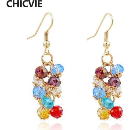 CHICVIE Fashion Jewelry Gold Color Crystal Bead Tassel Drop Bead Earrings With Stones For Women Red Statement Earrings SER140171
