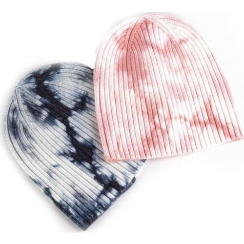 Geebro Fashion Tie-Dye Ribbed Knitted Beanie Hat For Women Men Warm Soft Unisex Colorful Style Elastic Beanies Skullies Bonnets