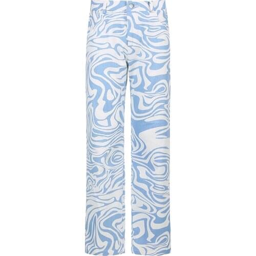 YYCZL Zebra Print Casual High Waist Pants Women Fashion Skinny Long Trousers Ladies Blue Straight Sweatpants Streetwear