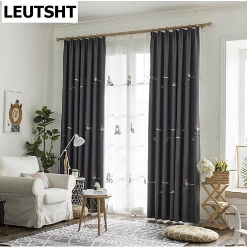 Cartoon Gray Bear Curtains for Kids Children Boy Bedroom Living Room Embroidered Sheer Curtain Drapes for Kindergarten Decor