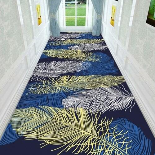 Nordic Modern Feather Pattern Corridor Stair Carpet Hotel Long Aisle Rug Home Entrance/Hallway Doormat Anti-Slip Rugs