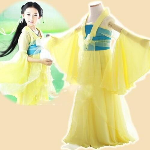 Qin Xiang Light Yellow Little Girl Fairy Costume Photography Hanfu for TV play or Childrens Day