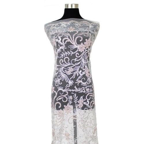 High Quality African Silver Glitter Tulle Mesh Indian George Lace Fabrics with Stone for Sewing Women Sequin Evening Dress Saree