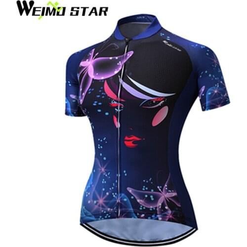 WEIMOSTAR Pro Team Cycling Jersey Womens Bike Short Sleeve Tops Shirts Clothing Bicycle Sportswear Blue M-XXXL