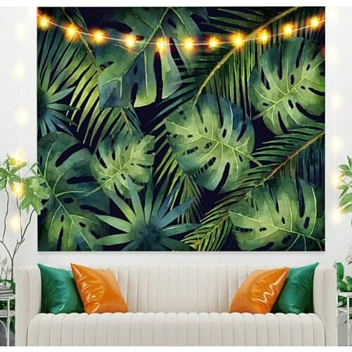 Green with Yellow Leaves Tapestry Vintage Exotic Summer Plant Nature Frame for Bedroom Photography Wall Decor