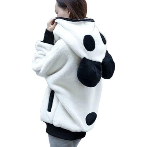 Cute Bear Ear Panda Winter Warm Hoodie Coat Women Hooded Jacket Outerwear