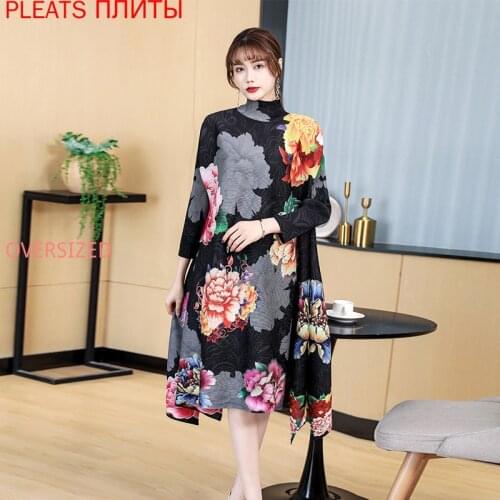 Oversized Womens New Style Pleated Loose Long Dress Miyake Folds Elegant Vestido De Mujer Robe Femme Vestidos