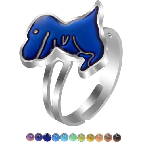 JUCHAO Mood Ring for Women Temperature Control Color Dinosaur T-Rex Adjustable Rings Girl Magical Strange Jewelry