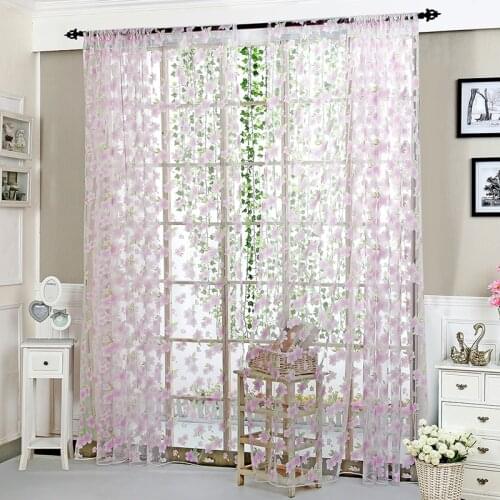 Vines Leaves curtains for living room Tulle Door Window Curtain Drape Panel Sheer Scarf Valances voilage blanc fenetre