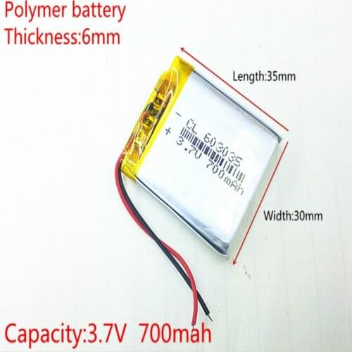 10pcs 3.7V 700mAh 603035 Lithium Polymer Li-Po li ion Rechargeable Battery cells For Mp3 MP4 MP5 GPS mobile bluetooth