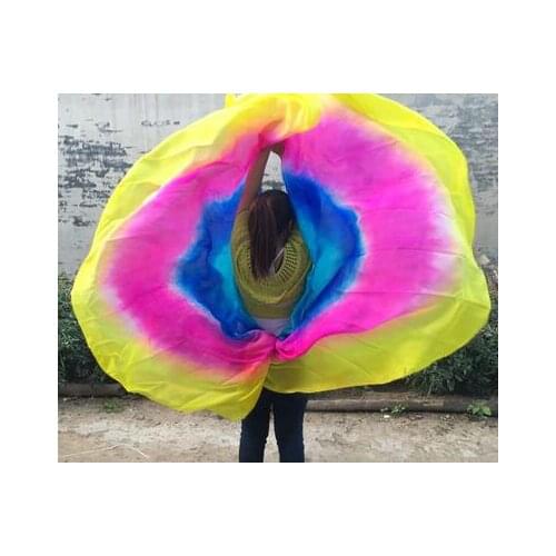 100% Silk Dance Veils And Scarves Half Round Shawl Scarf Gradient Color 250*114cm For Bellydance Purple White Pink Free Shipping