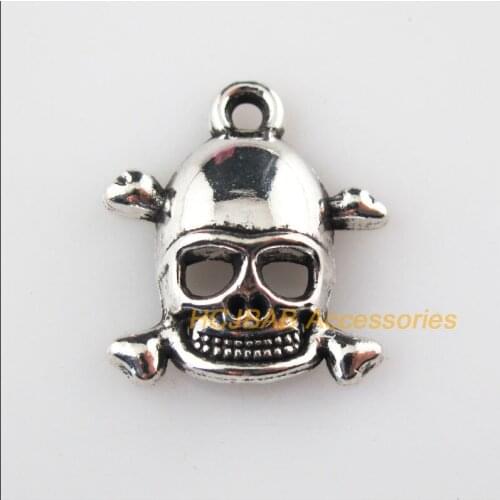18 New Halloween Skull Charms Tibetan Silver Tone Pendants 17.5x19.5mm