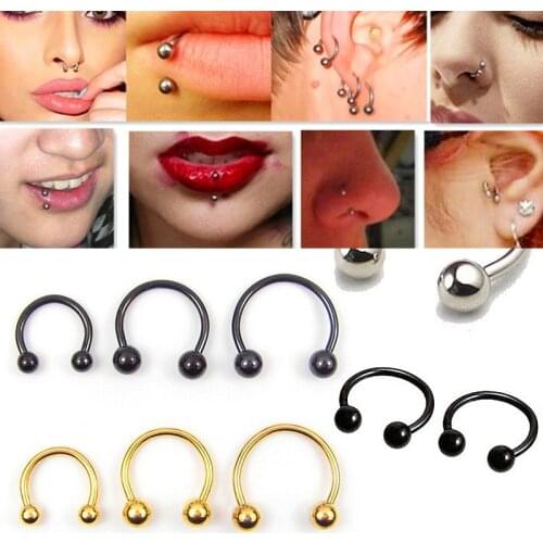 2 Pcs Stainless Steel Nostril Nose Ring Lip Rings Earrings Round Piercing Ball Horseshoe Hoop Ring Body Jewelry