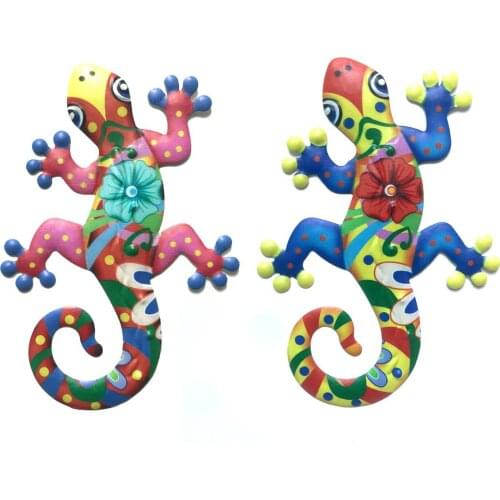 2PCS Iron Art Gecko Wall Fence Decoration Rustproof Lizard Miniatures Craft Sculptures Home Outdoor Garden Ornament enhanced