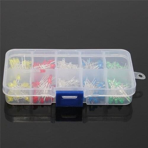 200pcs 3V 20mA Universal 3mm LED Diode Light Assorted Kit Colorful Diodes DIY Set Red Green Blue Yellow White