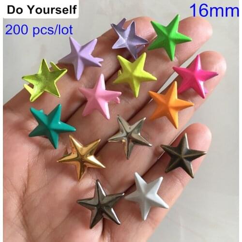 200 pcs Painted Colors Star Rivet Studs 16mm Colorful Star Rivet with 2 claws Leather Crafting Mix Colors - Free Shipping