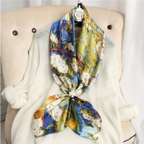 2021 luxury brand ladies spring and summer square scarf 90*90 shawl digital painted shawl van Gogh oil painting pashmina ladies