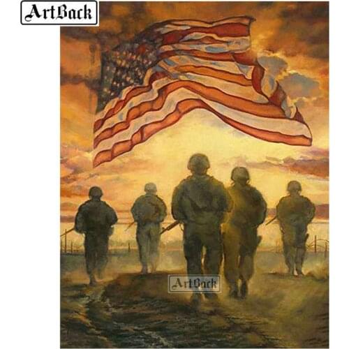 3d canvas diamond painting american soldier full square / round diamond embroidery war landscape diamond art decoration