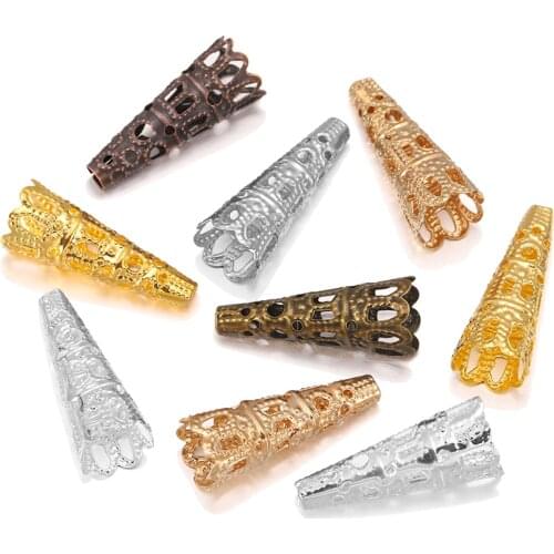 50pcs/lot Alloy Bugle Cone Filigree End Caps Beads Pendulum pendant For Necklace Spacer DIY Jewelry Making Supplies Findings