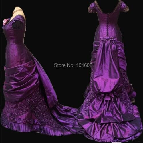 Tailored!Royal Purple French Duchess Civil war Theatre 18th Marie Antoinette DRESS Tartan Victorian Colonial dresses HL-299