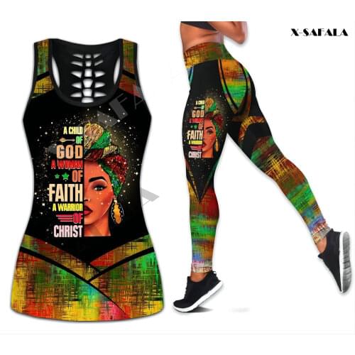 DIY Customized Women Two Piece Yoga Set Women 3D Print Hollow Out Tank Top High Waist Legging Summer Casual Sport-1
