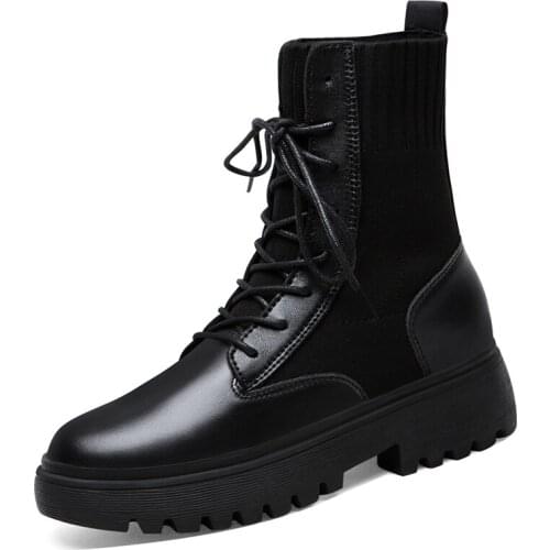 Round Toe Thick-Soled Martin Boots, Lace-Up Solid Color Shoes, WomenS Platform WomenS Shoes