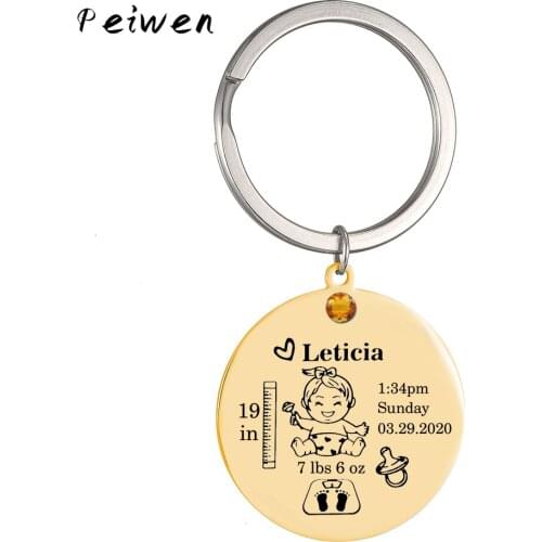 Baby Girl birth keychain custom key chain custom name height weight date stainless steel Keyring mom dad personalized jewelry