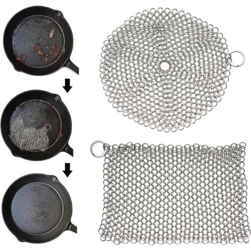 Stainless Steel Cast Iron Cleaner Scrubber for All Types of Skillet Griddles Cast Iron Pans Grills Dutch Ovens JW