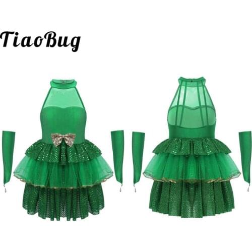 Kids Dresses for Girls Christmas Costume Outfits Sequins Halter Neck Sleeveless Tutu Dress Set Xmas Clothes for Party