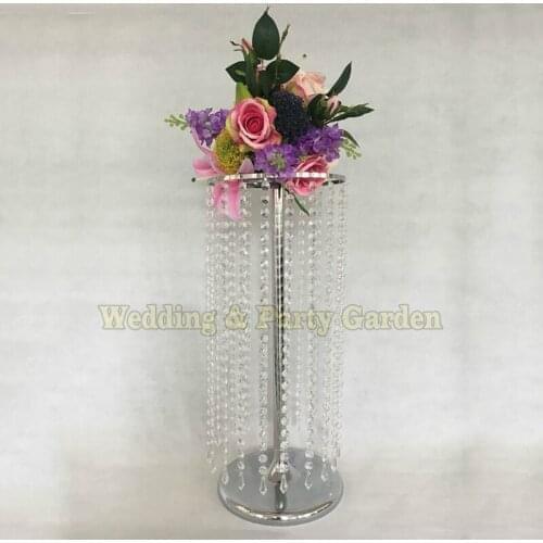 Hot 60cm Tall Crystal Wedding Centerpiece Silver Table Centerpiece Road Lead Flower Stand For Wedding Decoration