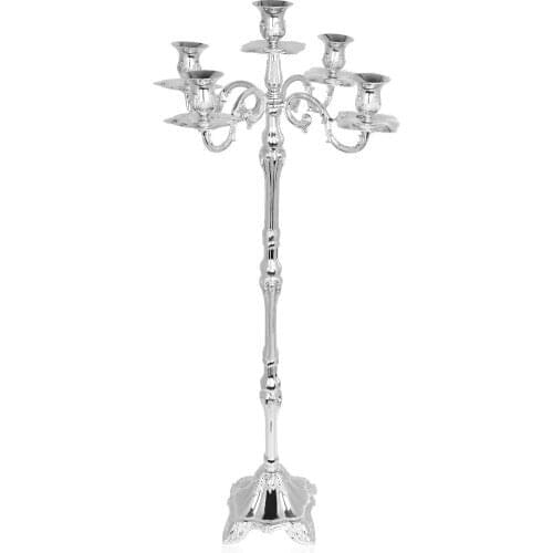 Hot New arrival silver plated candelabra, 83cm height metal wedding candle holder of 5-arms, party or events props