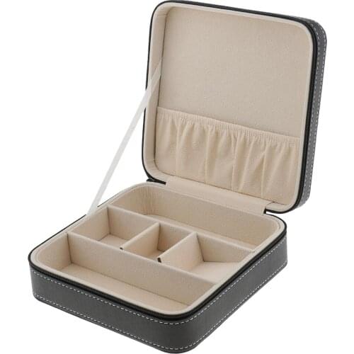 PU Leather Jewelry Watch Glasses Display Organizer Box Zipper Storage Case