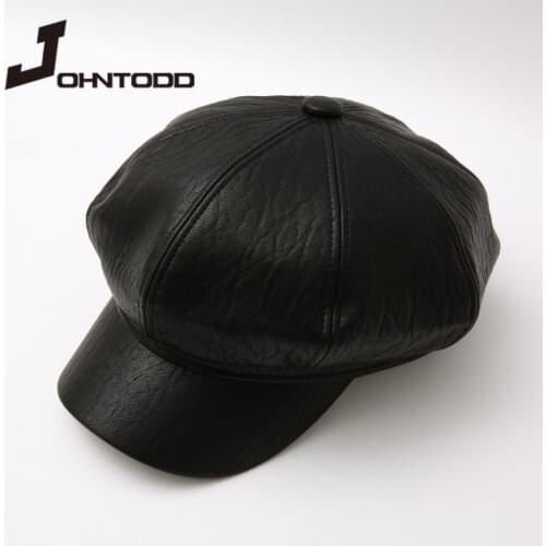 2021 New Spring Winter Women Men Leather Newsboy Cap Artist PU Leather Female Korean Octagonal Cap Casual Beret Ladies Flat Hat