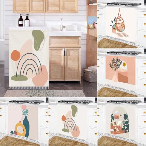 Tassel Short Curtains Cartoon Printed Cabinet Curtains Kitchen Cabinet Half-Curtain Wardrobe Dust-proof Cover Home Decoration