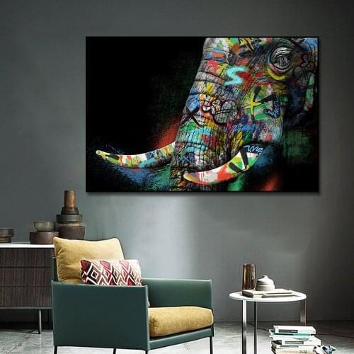 Colorful Elephant Street Graffiti Wall Art Canvas Prints African Animal Canvas Paintings for Livingroom Decoration No frame
