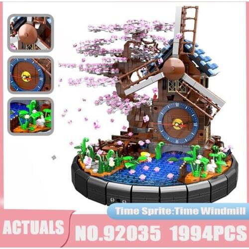Creative Expert Electric Rotating Windmill Sakura Tree House Model City Building Blocks Bricks Kids Toys Birthday Gifts 92035