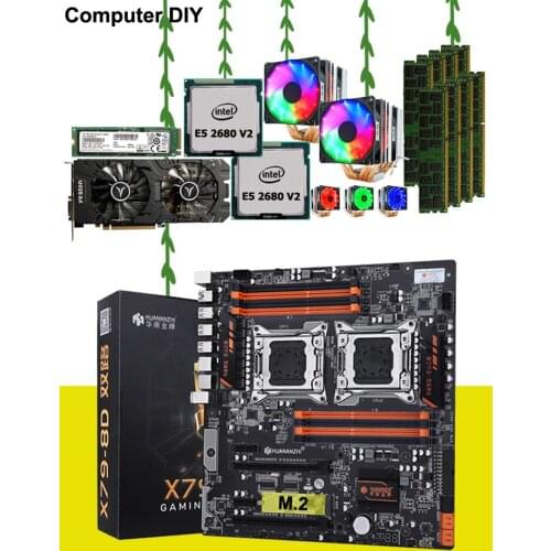 HUANANZHI X79-8D motherboard with M.2 512G SSD video card RX580 4GD5 dual CPU Xeon E5 2680 V2 with coolers RAM 128G(8*16G) RECC