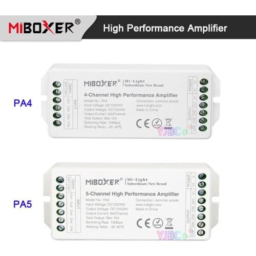 Miboxer PA4/PA5 4CH 5 Channel High Performance Amplifier DC 12V 24V MAX15A LED Strip Light Controller 10Mbps Switching Rate